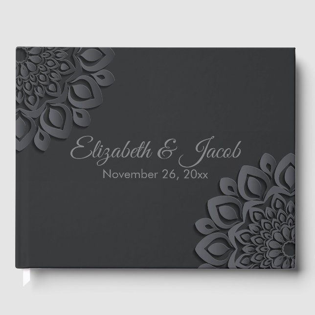 Contemporary Black Paper Cut Mandala Guest Book (Front)