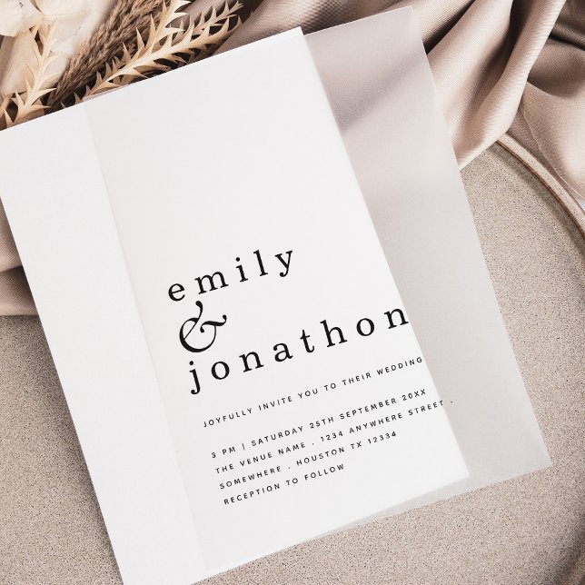 Contemporary Black Typography Wedding Vellum Invitations (Creator Uploaded)