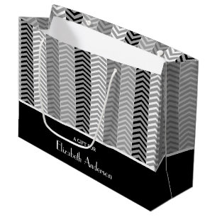 Contemporary Black White Chevron Stripes and Name Large Gift Bag