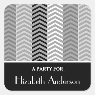 Contemporary Black White Chevron Stripes and Name Square Sticker