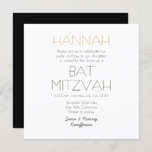 Contemporary Black White Gold BAT MITZVAH Classic  Invitation