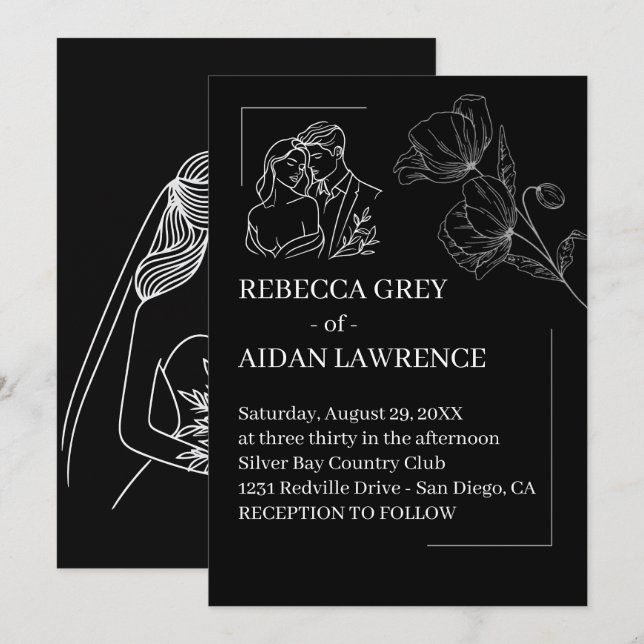 Contemporary Black White Overlay Wedding Image 202 Invitation (Front/Back)