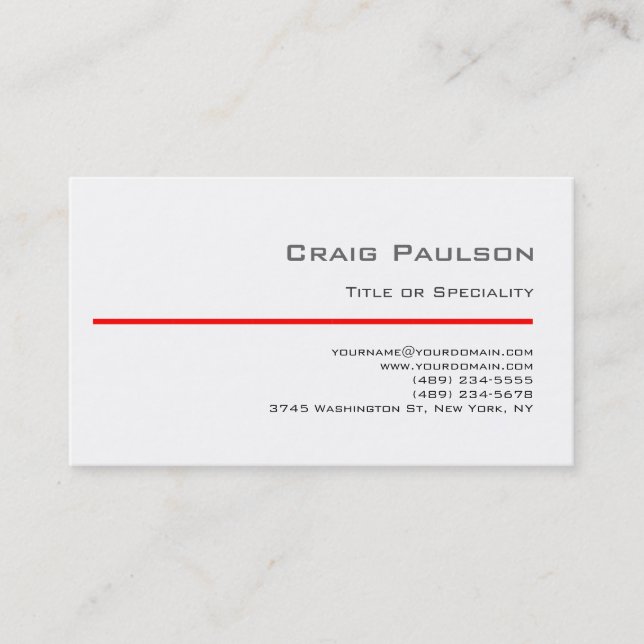 Contemporary Black White Red Line Business Card (Front)
