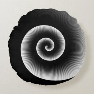 Contemporary Black & White Stylish Artistic Twirl Round Cushion