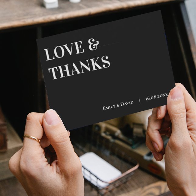 Contemporary Black White Wedding Love And Thanks Postcard (Creator Uploaded)
