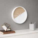 Contemporary Block Stripes Pattern On Faux Wooden Clock<br><div class="desc">Modern white stripes pattern on a light beige tan coloured faux wooden background. Classic retro chic, elegant yet simple basic design for the artistic home décor fashion designer, popular hip trendsetter, whimsical midcentury style motif lover. Available on original, classy, fun & trendy interior accents & accessories to decorate your master...</div>