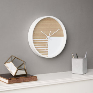 Contemporary Block Stripes Pattern On Faux Wooden Clock
