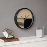 Contemporary Block Stripes Pattern On Faux Wooden Clock<br><div class="desc">Modern black stripes pattern on a light beige tan coloured faux wooden background. Classic retro chic, elegant yet simple basic design for the artistic home décor fashion designer, popular hip trendsetter, whimsical midcentury style motif lover. Available on original, classy, fun & trendy interior accents & accessories to decorate your master...</div>