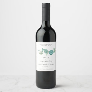 Contemporary Blue Eucalyptus Leaf Save The Date Wi Wine Label