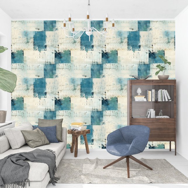 Contemporary blue indigo collage paper texture wallpaper (Contemporary blue indigo collage paper texture wallpaper)