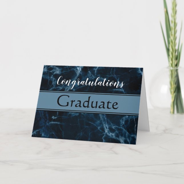 Contemporary Blue Marble Graduation Card (Front)