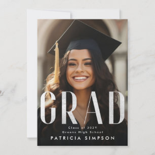 Contemporary Bold Silver Grey Foil GRAD Photo Announcement