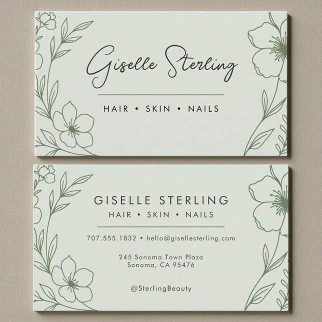 Contemporary Botanical Sage Green Business Card (Creator Uploaded)