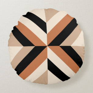 Contemporary Brown Black Geometric Round Cushion