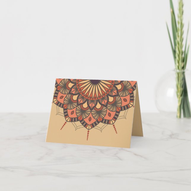 Contemporary Brown Peach Mandala Thank You Card (Front)