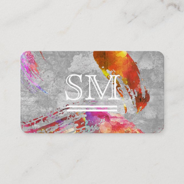 Contemporary  Brushed Texture Monogram Business Card (Front)