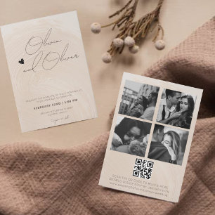 Contemporary calligraphy photo QR code wedding  Invitation