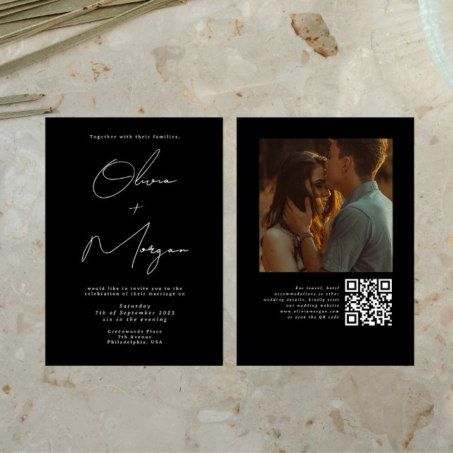 Contemporary Calligraphy Photo Wedding QR Code Invitation (Creator Uploaded)