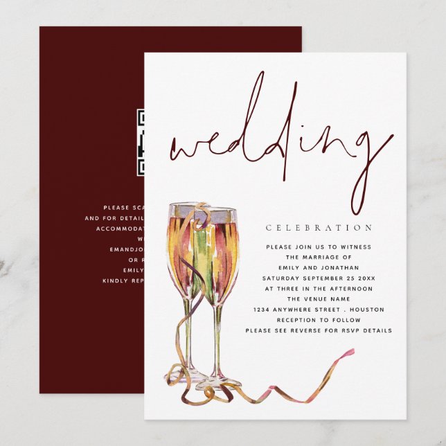 Contemporary Champagne Flutes Wedding  Invitation (Front/Back)