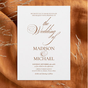 Contemporary Chic Boho Brown Fall Wedding Invitation