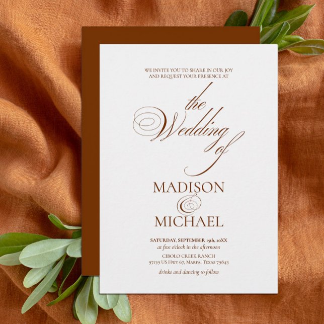 Contemporary Chic Boho Brown Fall Wedding Invitation (Creator Uploaded)