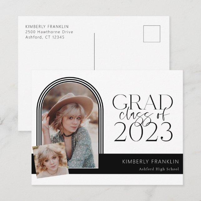Contemporary Chic Graduation Photo Announcement Postcard (Front/Back)