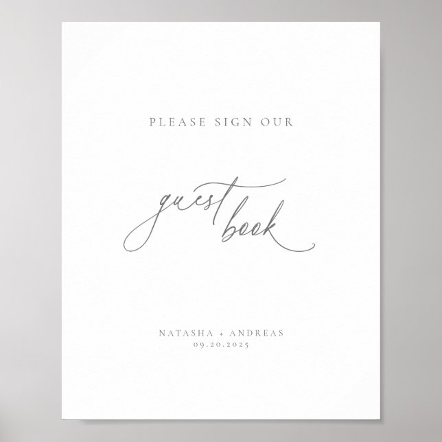 Contemporary Chic Grey Minimalist Guest Book (Front)