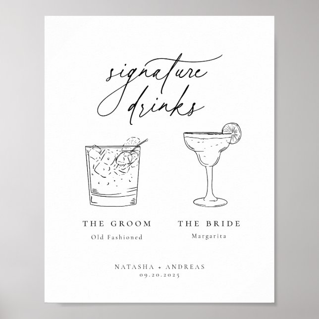 Contemporary Chic Minimalist Signature Drinks Poster (Front)