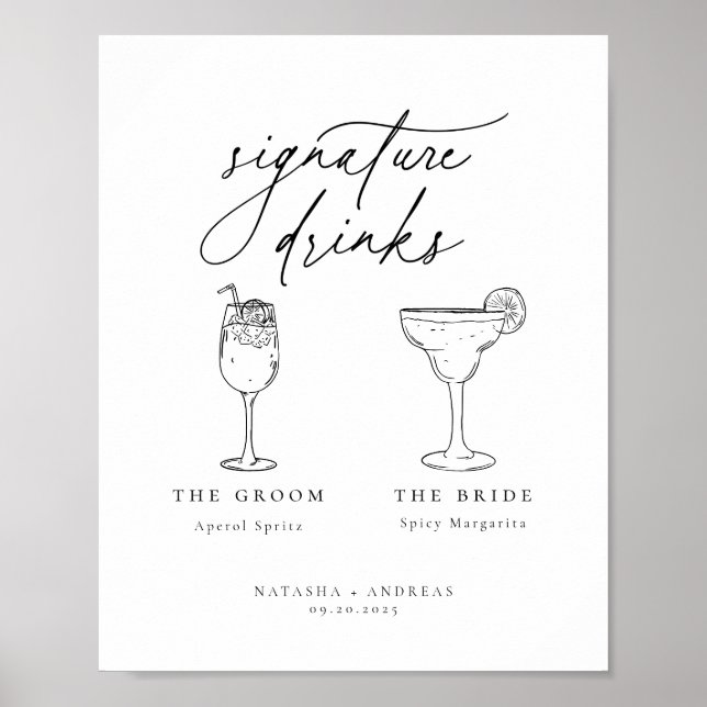 Contemporary Chic Minimalist Signature Drinks Poster (Front)