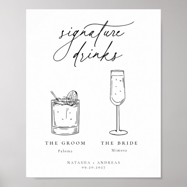 Contemporary Chic Minimalist Signature Drinks Poster (Front)