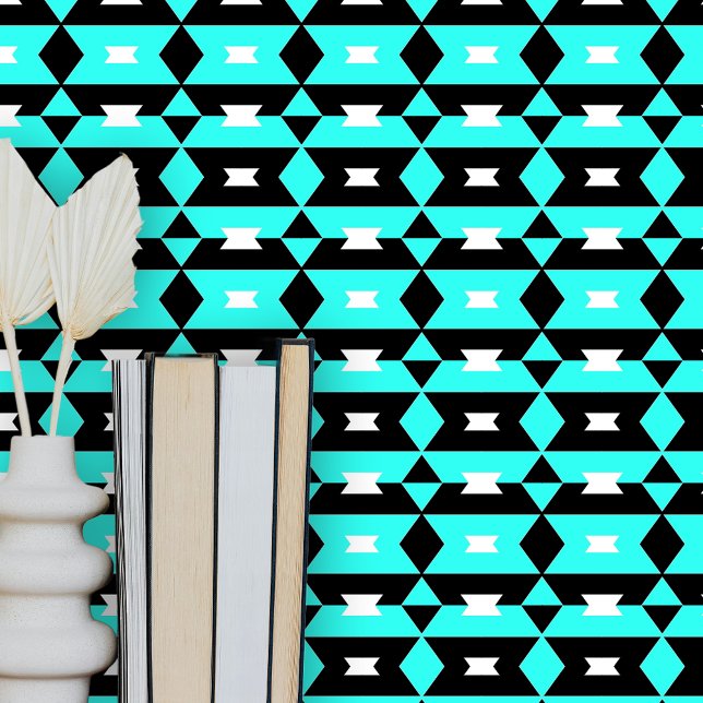 Contemporary Chic Teal Black White Geometric Wallpaper (Creator Uploaded)