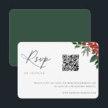 Contemporary Chic Winter Wedding QR Code RSVP Card<br><div class="desc">Contemporary Chic Minimalist Winter Wedding,  QR code rsvp card. Elegant signature script graphic "Rsvp" title with elegant watercolor winter botanical greenery and red poinsettia florals.</div>