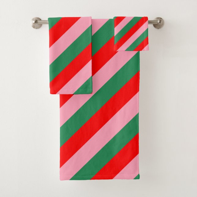 Contemporary Christmas Candy Stripes  Bath Towel Set (Insitu)