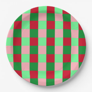 Contemporary Christmas Checkerboard Pattern Paper Plate