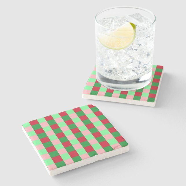 Contemporary Christmas Chequerboard Pattern  Stone Coaster (Side)