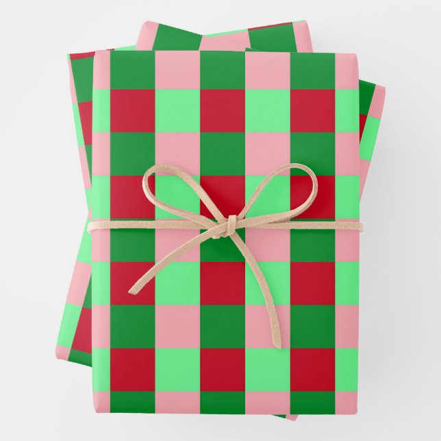 Contemporary Christmas Chequerboard Pattern  Wrapping Paper Sheet (In situ)