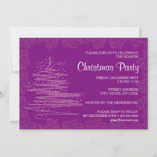 Contemporary Christmas Party Purple 5x7 Paper Invitation