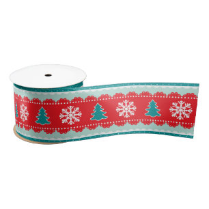 Contemporary Christmas Trees Snowflakes  Pattern Satin Ribbon