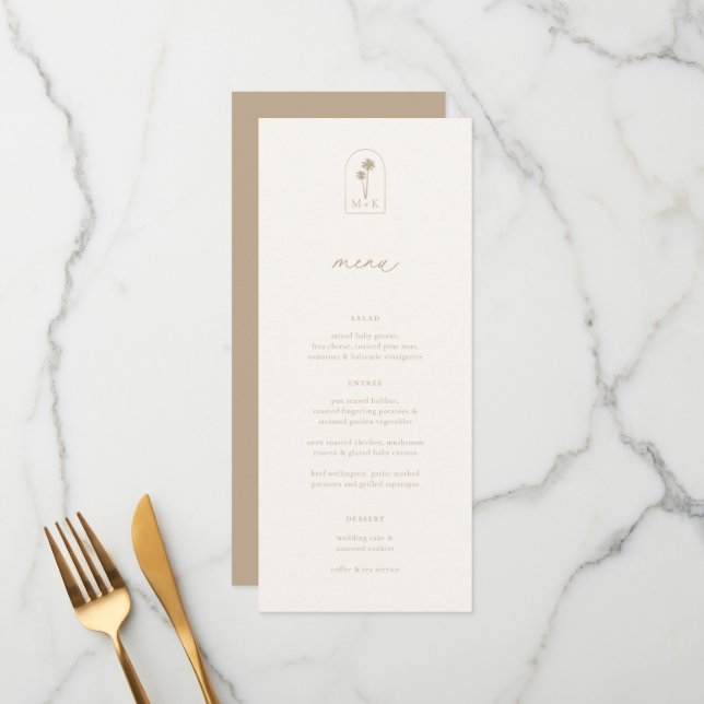 Contemporary Coastal Chic Beige Wedding Menu (Front/Back In Situ)