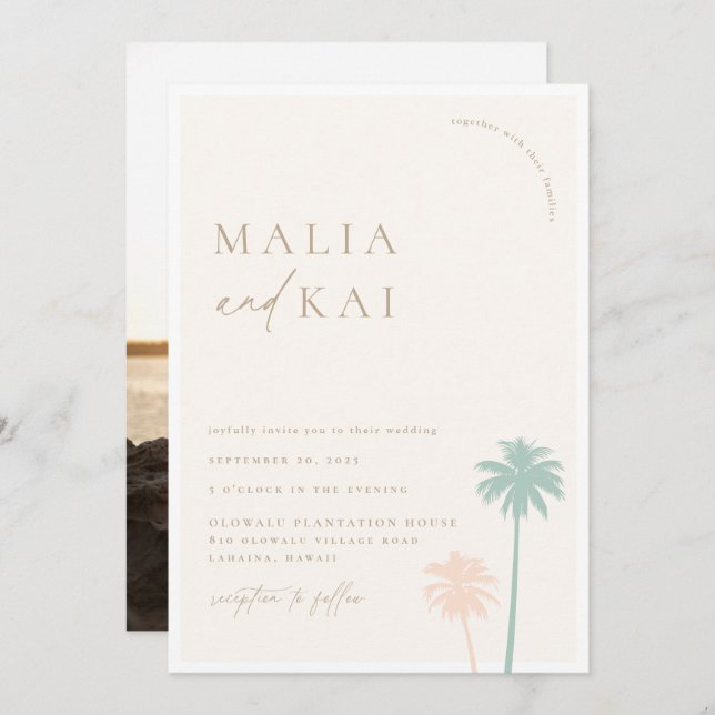 Contemporary Coastal Chic Wedding Photo Invitation (Front/Back)