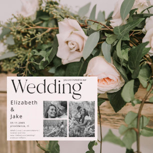 Contemporary Collage B/W Photo Blush Wedding  Invitation