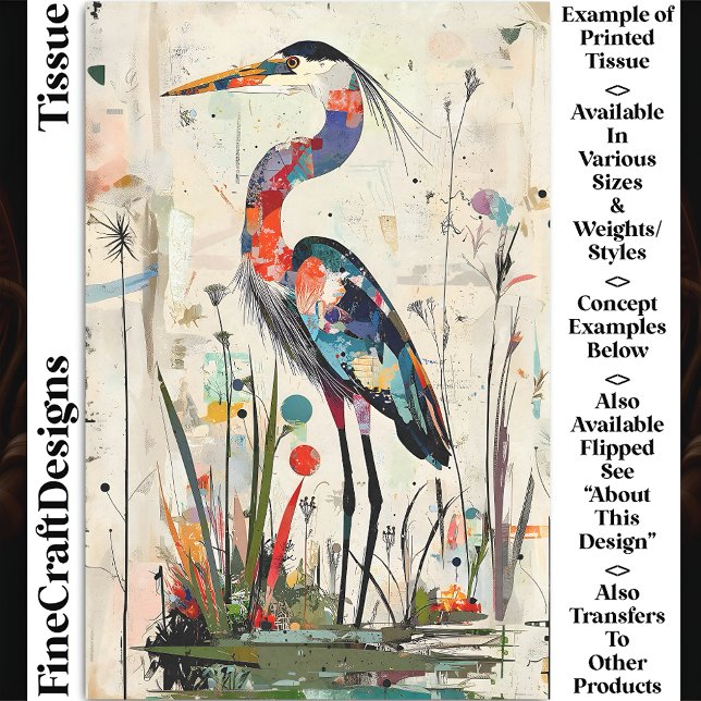 Contemporary Collage Paper Heron BU9 Decoupage (Creator Uploaded)