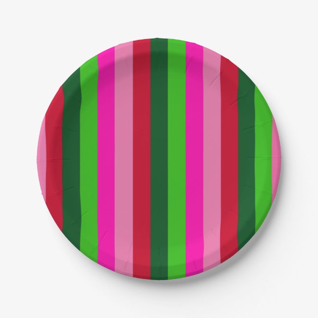 Contemporary Colors Christmas Stripes  Paper Plate (Front)