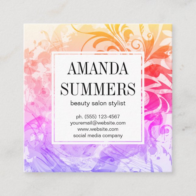 Contemporary Colourful Artistic Square Business Card (Front)