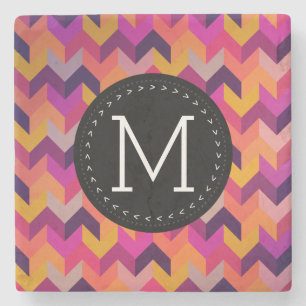 Contemporary Colourful Pattern and Custom Monogram Stone Coaster