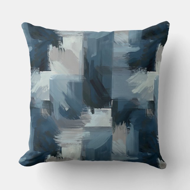 Contemporary Comfort: Grey and Blue Abstract  Cushion (Front)