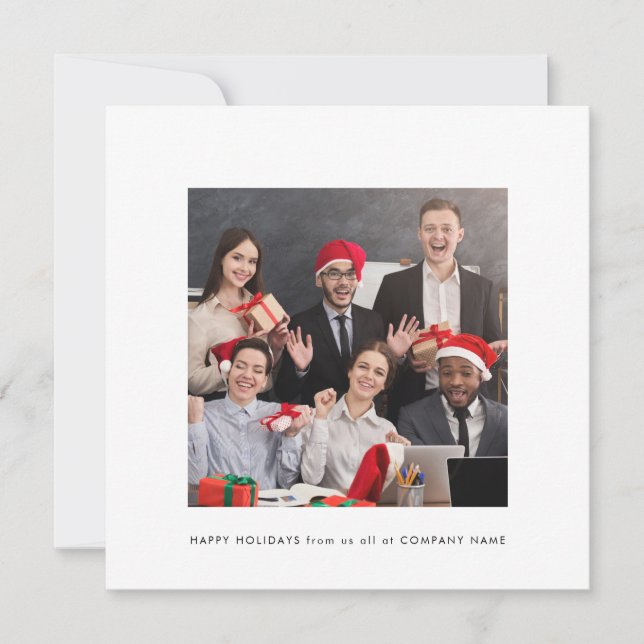 Contemporary Company Photo Business Holiday Square Card (Front)