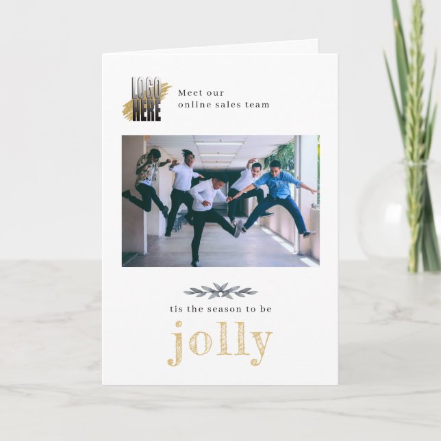 Contemporary Company Photo Jolly Christmas  Card (Front)