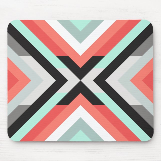 Contemporary Coral Mint Geometric Design Mouse Pad (Front)