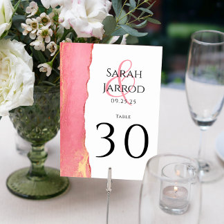 Contemporary Coral Pink Wedding Table Number